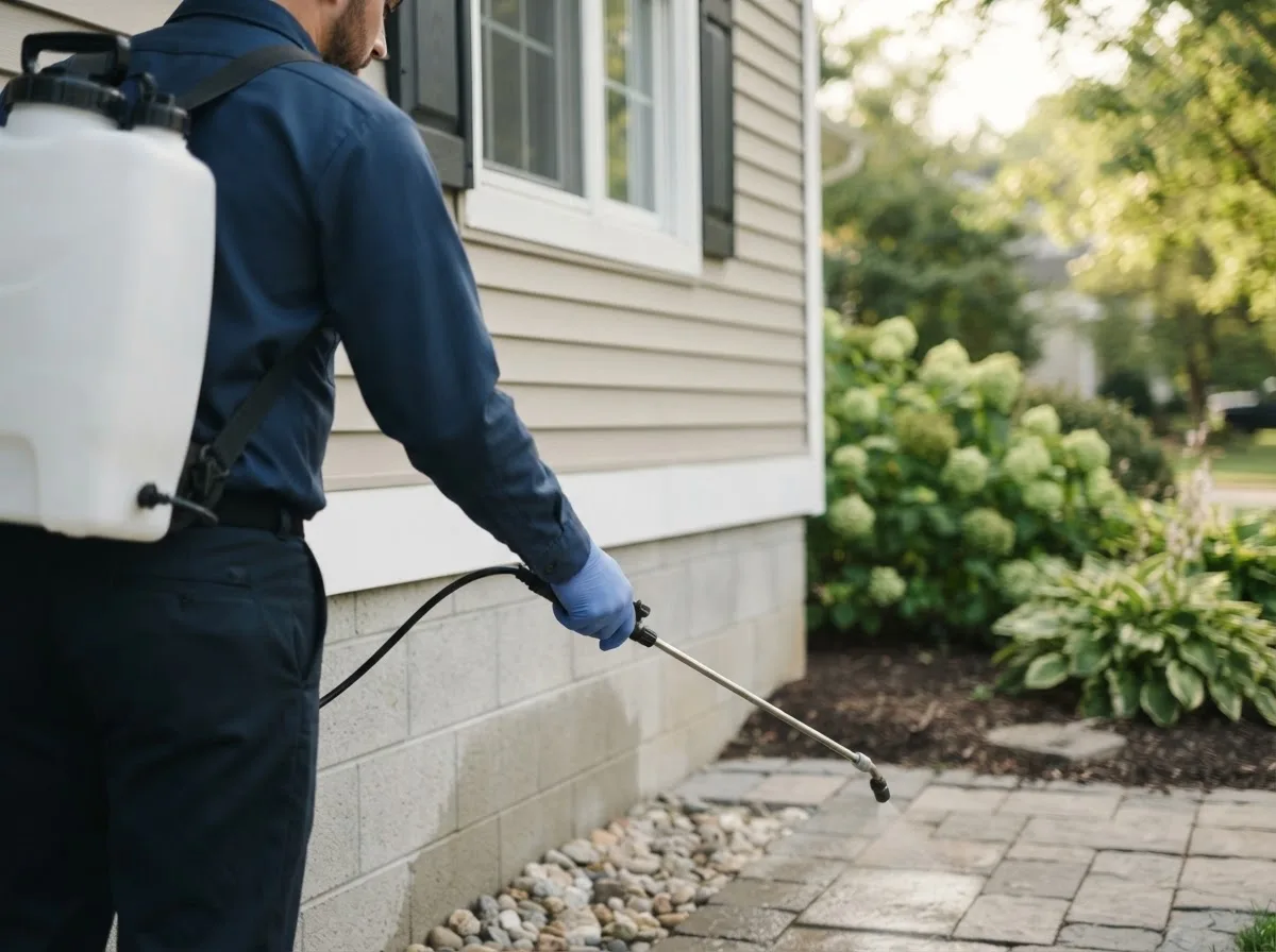 Pest control technician inspecting a home in Creve Coeur, IL